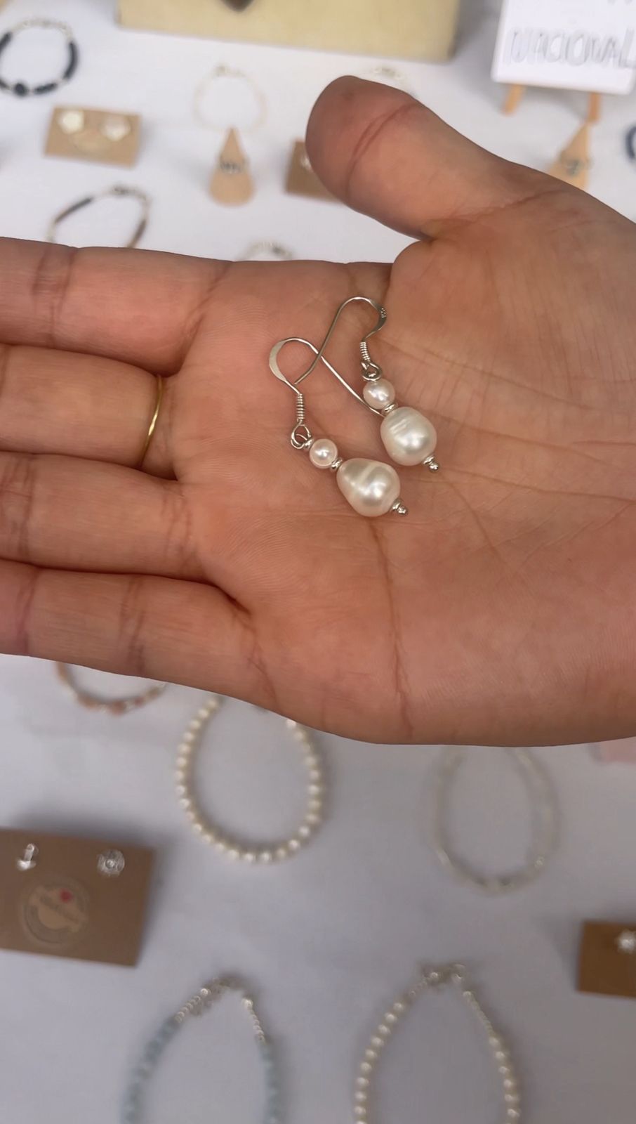 🌙Aros Perlas De Rio Doble